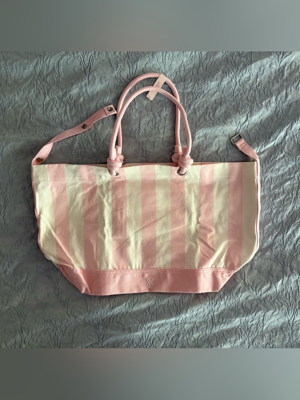 Victoria's Secret Pink & White Striped Canvas Tote Bag